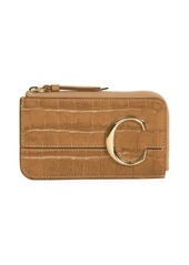 Chloé C Croc-Embosssed Leather Zip Card Holder