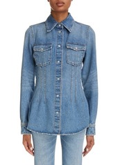 Chloé Corset Detail Fitted Denim Snap Front Shirt