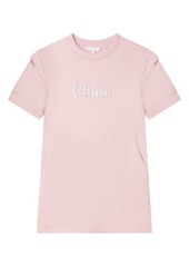 Chloé Kids' Bouclé Logo Organic Cotton Fleece Sweatshirt Dress in 45K Pink Washed Pink at Nordstrom