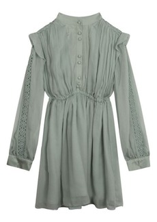 Chloé Kids' Embroidered Long Sleeve Silk Crepe Dress in 690-Green at Nordstrom