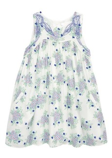 Chloé Kids' Floral Print Trapeze Dress in Blue Green at Nordstrom