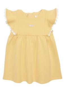 Chloé Kids' Logo Flutter Sleeve Cotton Dress in Straw Yellow at Nordstrom