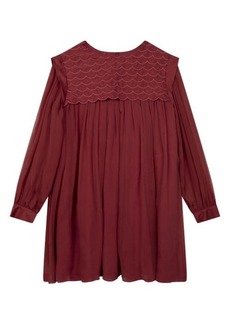 Chloé Kids' Scallop Trim Long Sleeve Silk Crepe Dress in 479 Pink at Nordstrom
