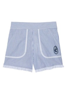 Chloé Kids' Stripe Ruffle Hem Cotton Shorts in Z62 Blue White at Nordstrom
