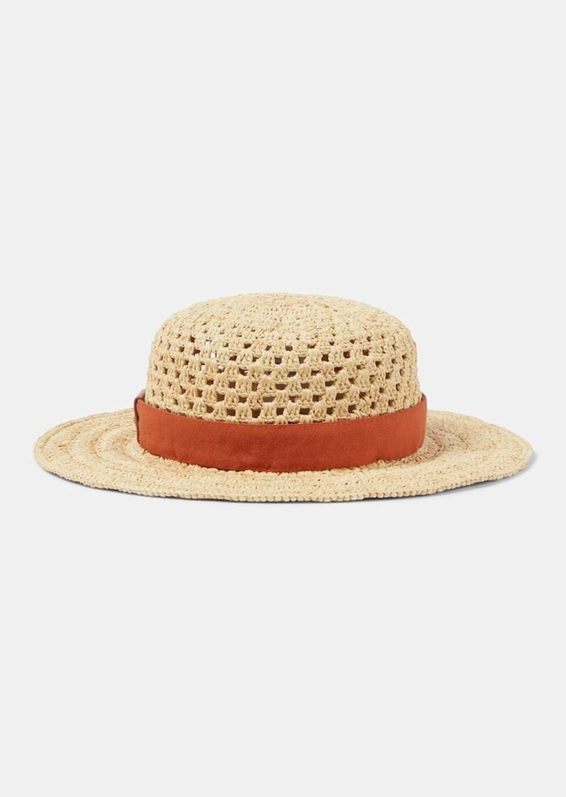Chloé Leather-trimmed raffia hat
