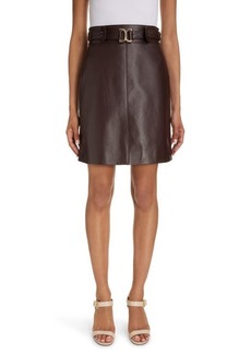 Chloé Marcie Buckle Belted Leather A-Line Miniskirt