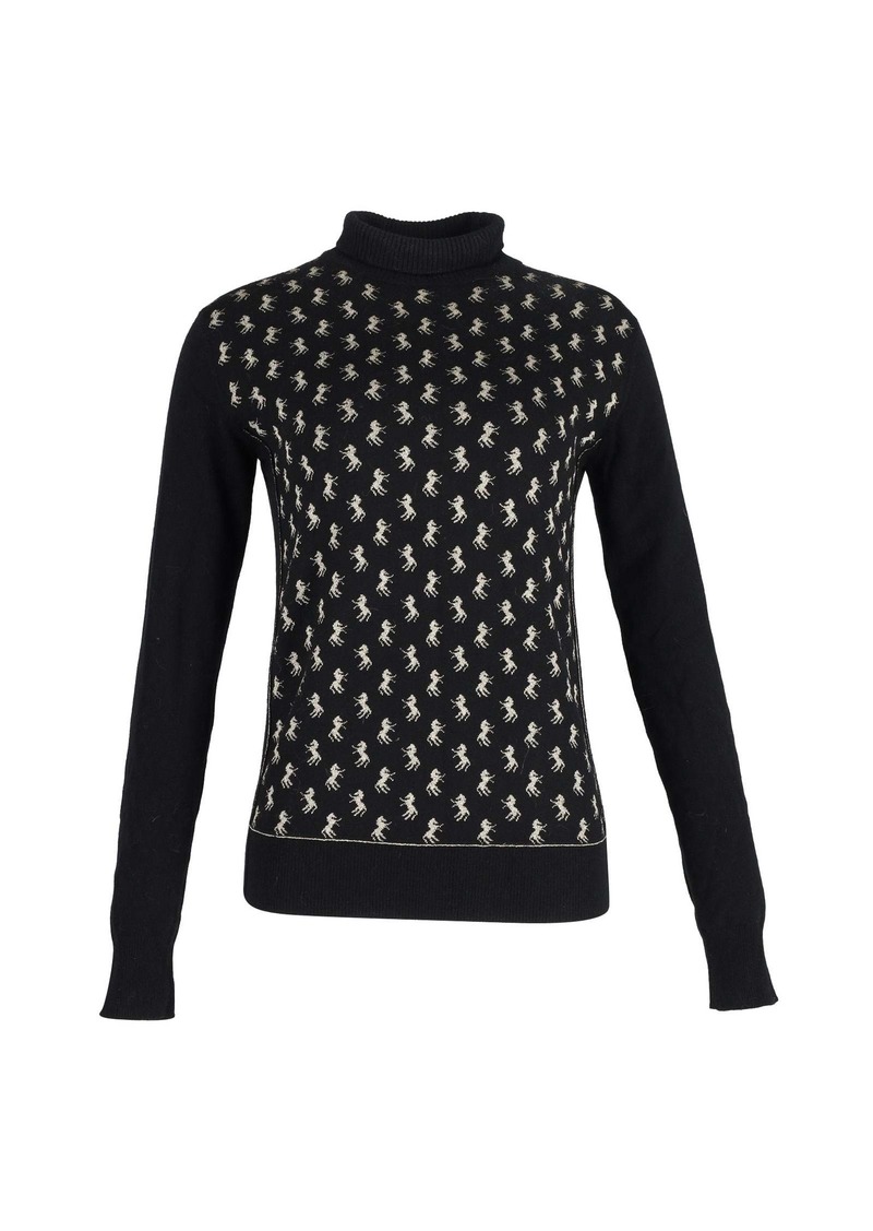 Chloé Metallic Intarsia Turtleneck Sweater In Black Wool