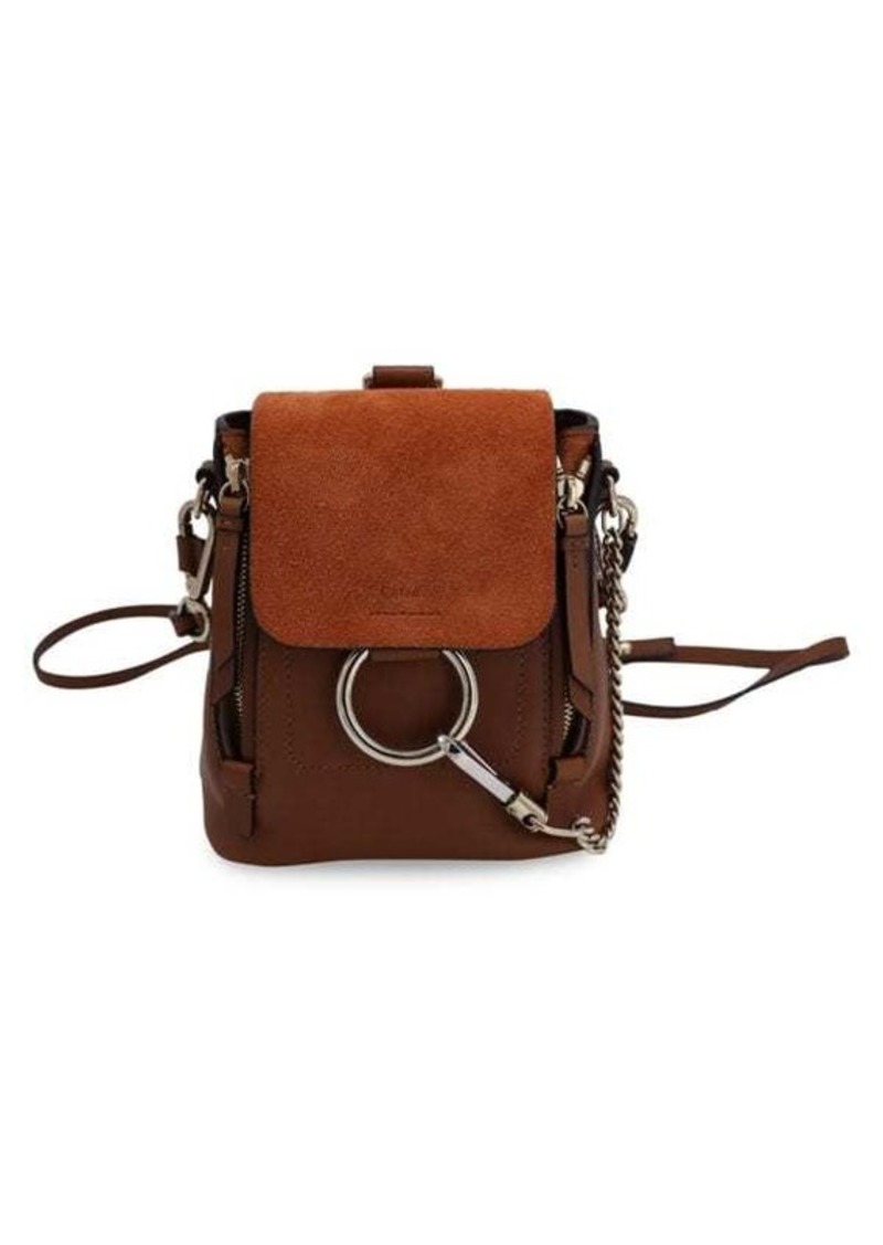 Chloé Mini Faye Backpack In Brown Leather And Suede