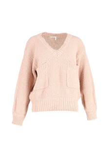 Chloé Oversized Chunky V-Neck Sweater in Peach Wool