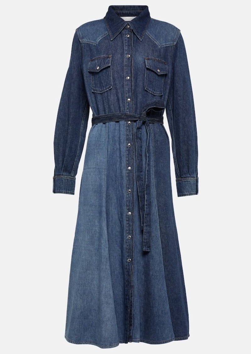 Chloé Paneled denim midi dress