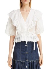 Chloé Puff Sleeve Ruffle Wrap Top in Iconic Milk at Nordstrom