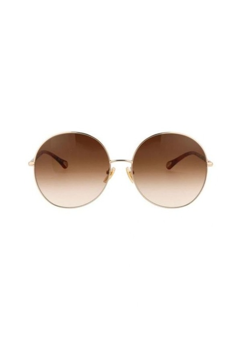 CHLOÉ Round Gold Sunglasses With Brown Gradient Lenses