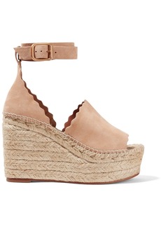 Chloé Scalloped Suede Espadrille Wedge Sandals