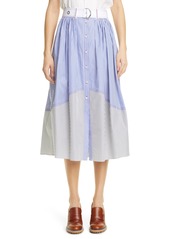 Chloé Stripe Cotton Poplin Belted Midi Skirt