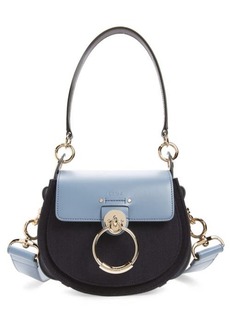 Chloé Tess Colorblock Linen Canvas & Leather Saddle Bag in 4Za Multicolor Blue 1 at Nordstrom