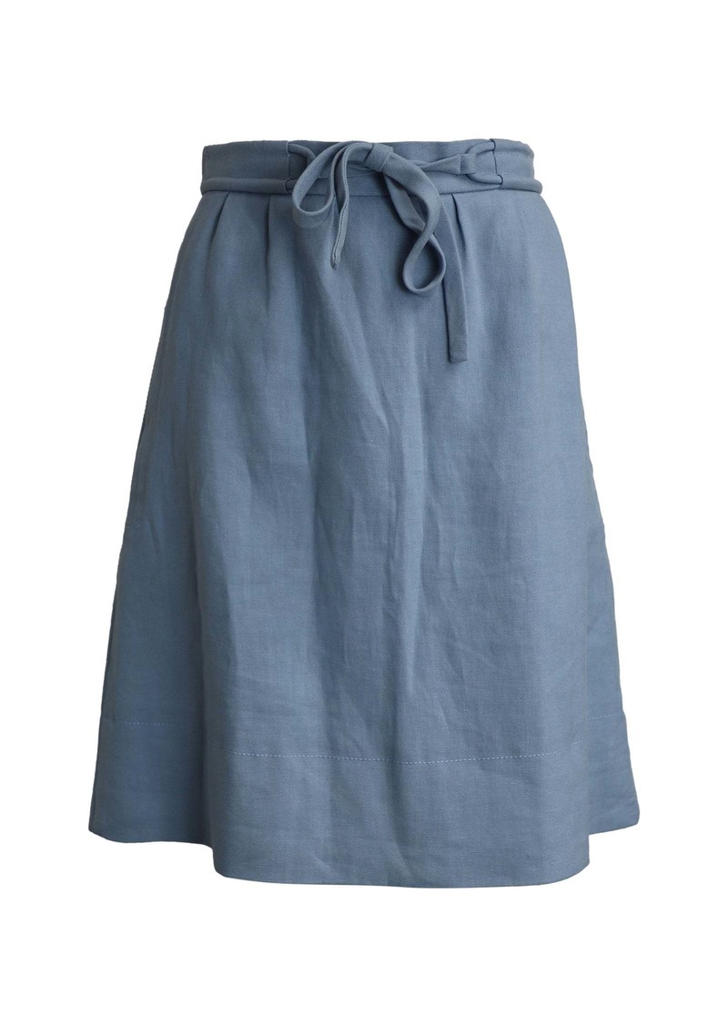 Chloé Tie Waist Knee Length Skirt in Light Blue Silk