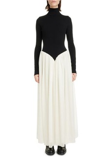 Chloé Two-Tone Long Sleeve Turtleneck Wool Blend Dress