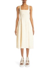 Chloé Vertical Dart Linen Midi Dress