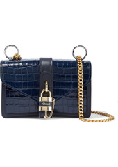 Chloé Woman Aby Chain Croc-effect Leather Shoulder Bag Midnight Blue
