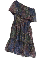 Chloé Woman Firework Off-the-shoulder Metallic Printed Cotton-blend Mini Dress Navy