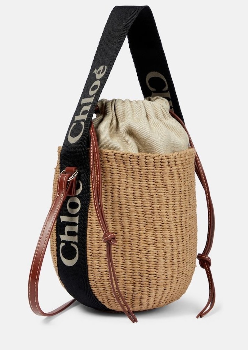 Chloé Woody Mini leather-trimmed bucket bag