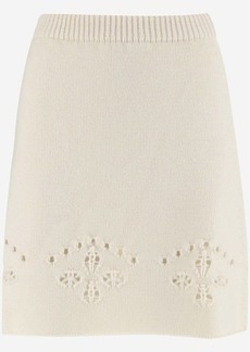 CHLOÉ WOOL SKIRT WITH CUT OUT EMBROIDERY