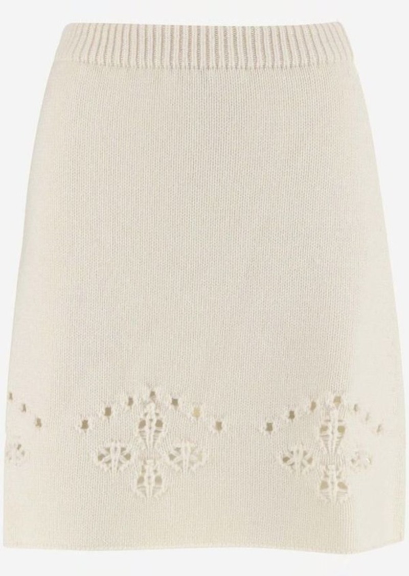 CHLOÉ WOOL SKIRT WITH CUT OUT EMBROIDERY