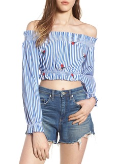 Chloé Chloe + Katie Embroidered Off the Shoulder Crop Top