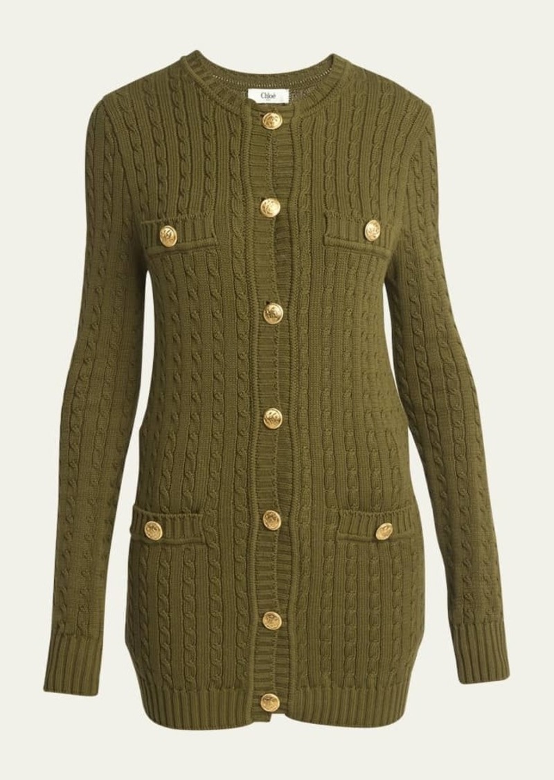 Chloé Chloe Cable-Knit Cardigan with Gold-Tone Buttons