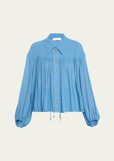 Chloé Chloe x High Summer Cotton Silk Button-Front Blouson Top