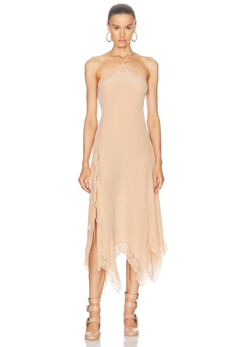 Chloé Chloe Crepe De Chine Lace Dress