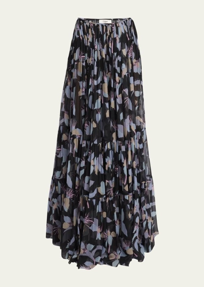 Chloé Chloe Floral Tiered Maxi Wrap Skirt