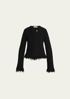 Chloé Chloe Fringe-Edge Silk-Cashmere Tweed Boucle Knit Jacket