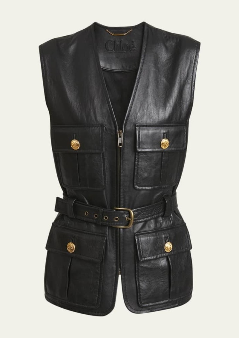 Chloé Chloe Glossy Leather Belted Vest