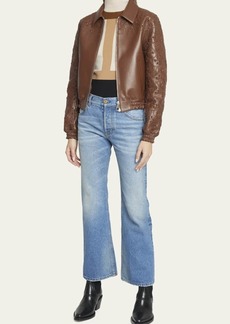 Chloé Chloe Leather Short Jacket with Cutout Eyelet Embroidery