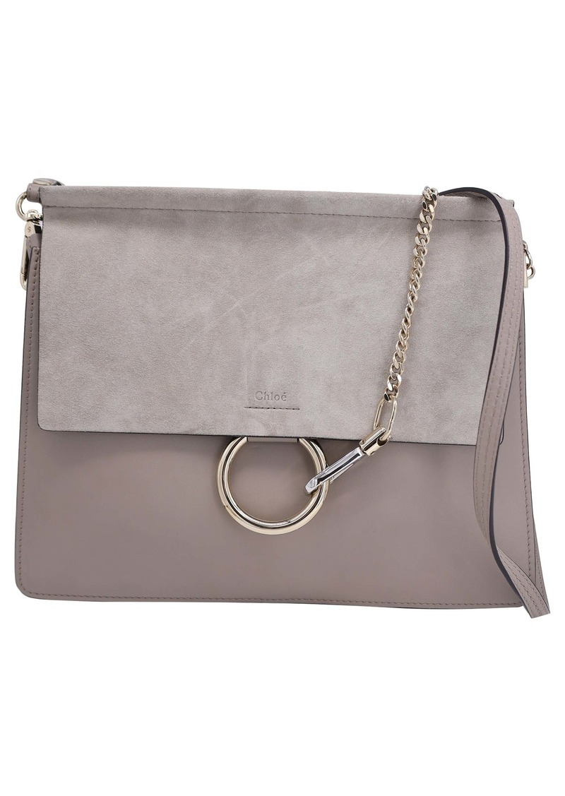 Chloé Chloe Medium Faye Bag in Greyish Beige Leather and Suede