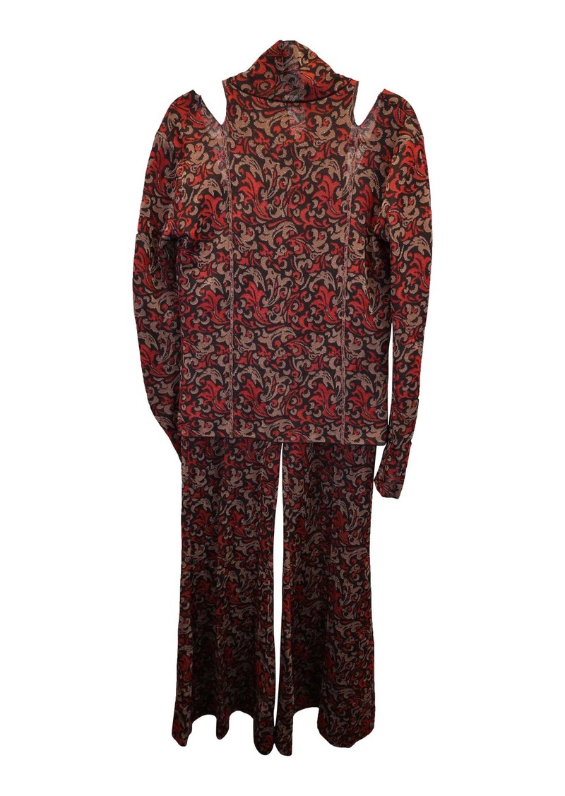 Chloé Chloe Patterned Long-Sleeve Top and Wide-Leg Pants Set in Multicolor Cotton