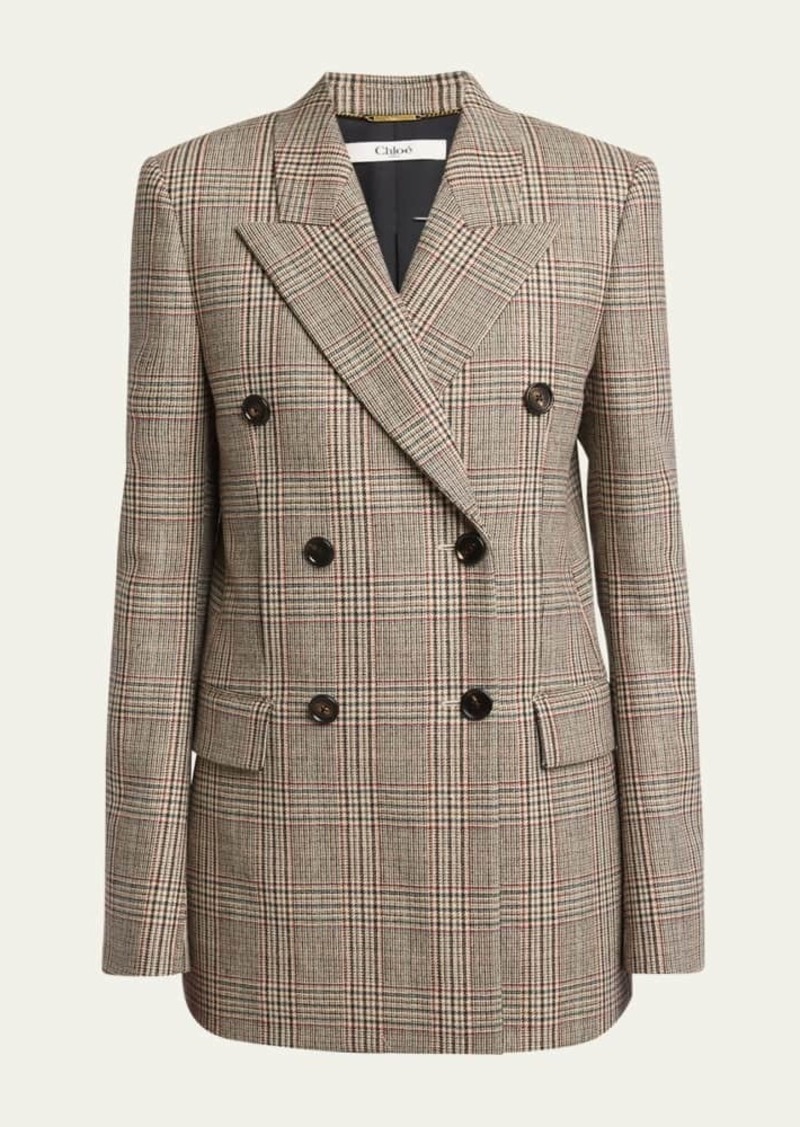 Chloé Chloe Prince of Wales Double-Breasted Wool Blazer