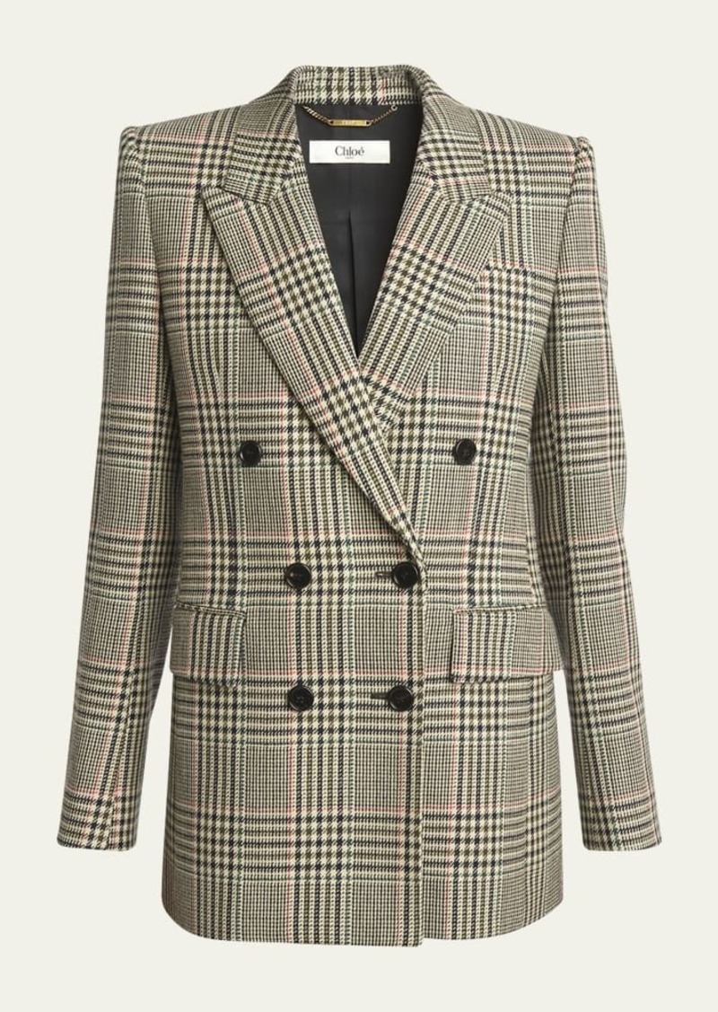 Chloé Chloe Prince Of Wales Wool Double-Breasted Blazer