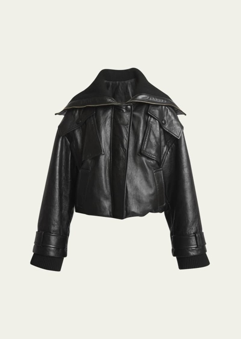 Chloé Chloe Ribbed Glossy Leather Oversized Jacket