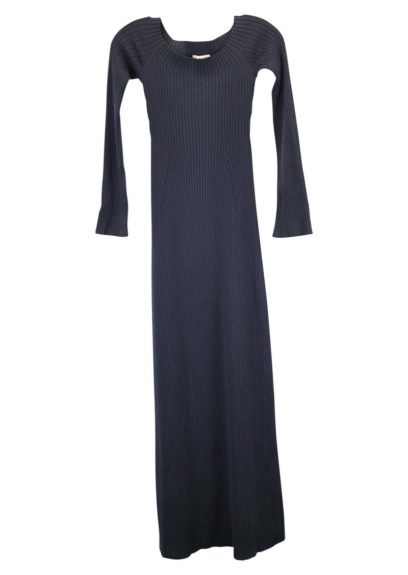 Chloé Chloe Ribbed Knit Dress in Navy Blue Wool