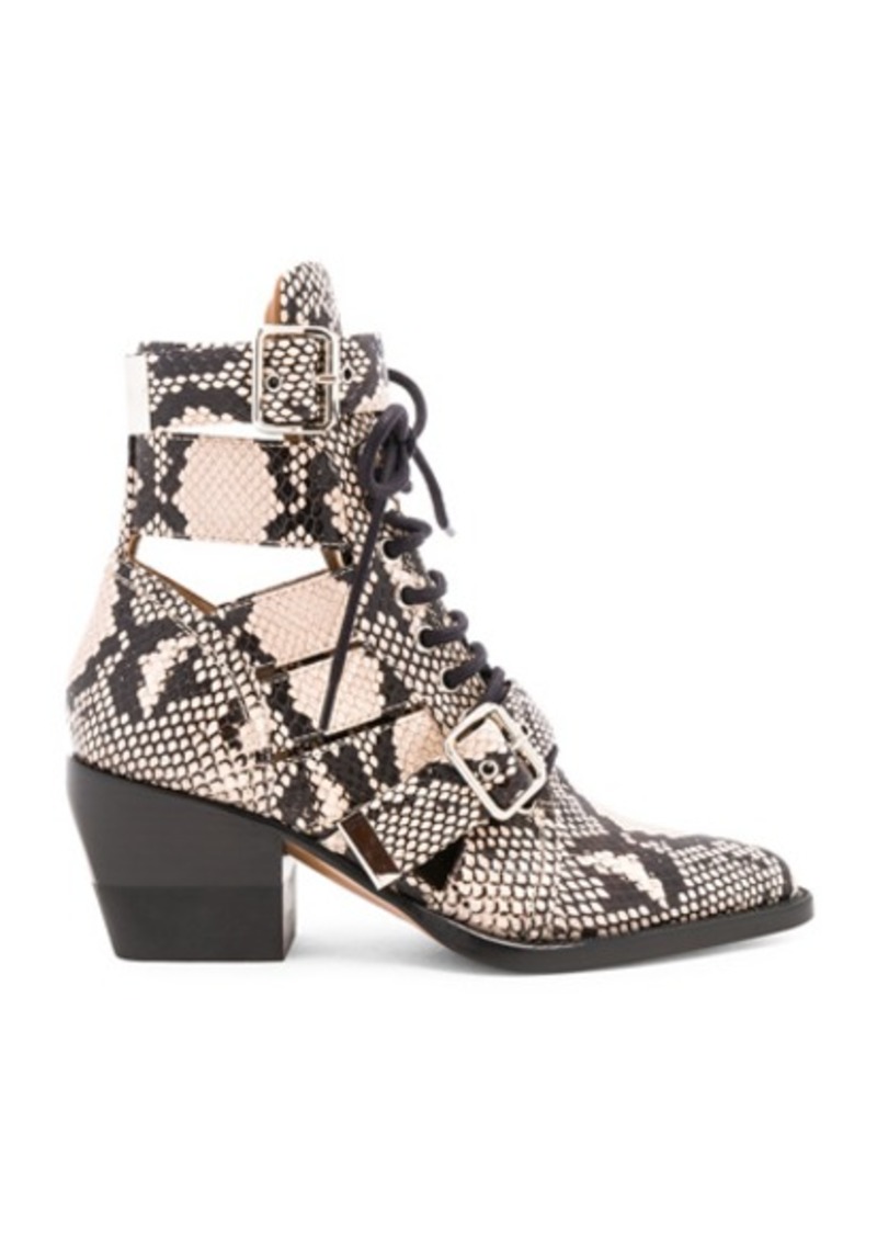 Chloe Rylee Python Print Leather Lace Up Buckle Boots