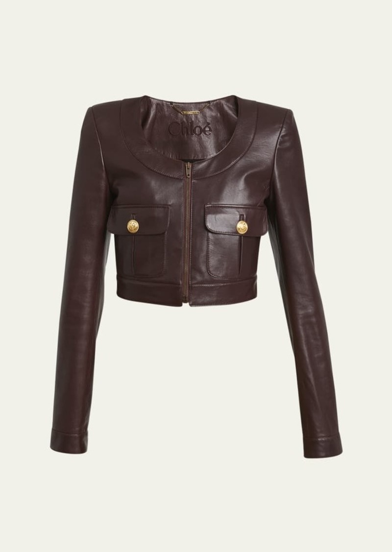 Chloé Chloe Satin Nappa Leather Cropped Jacket