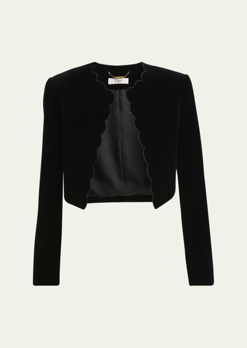 Chloé Chloe Scalloped Velvet Crop Jacket