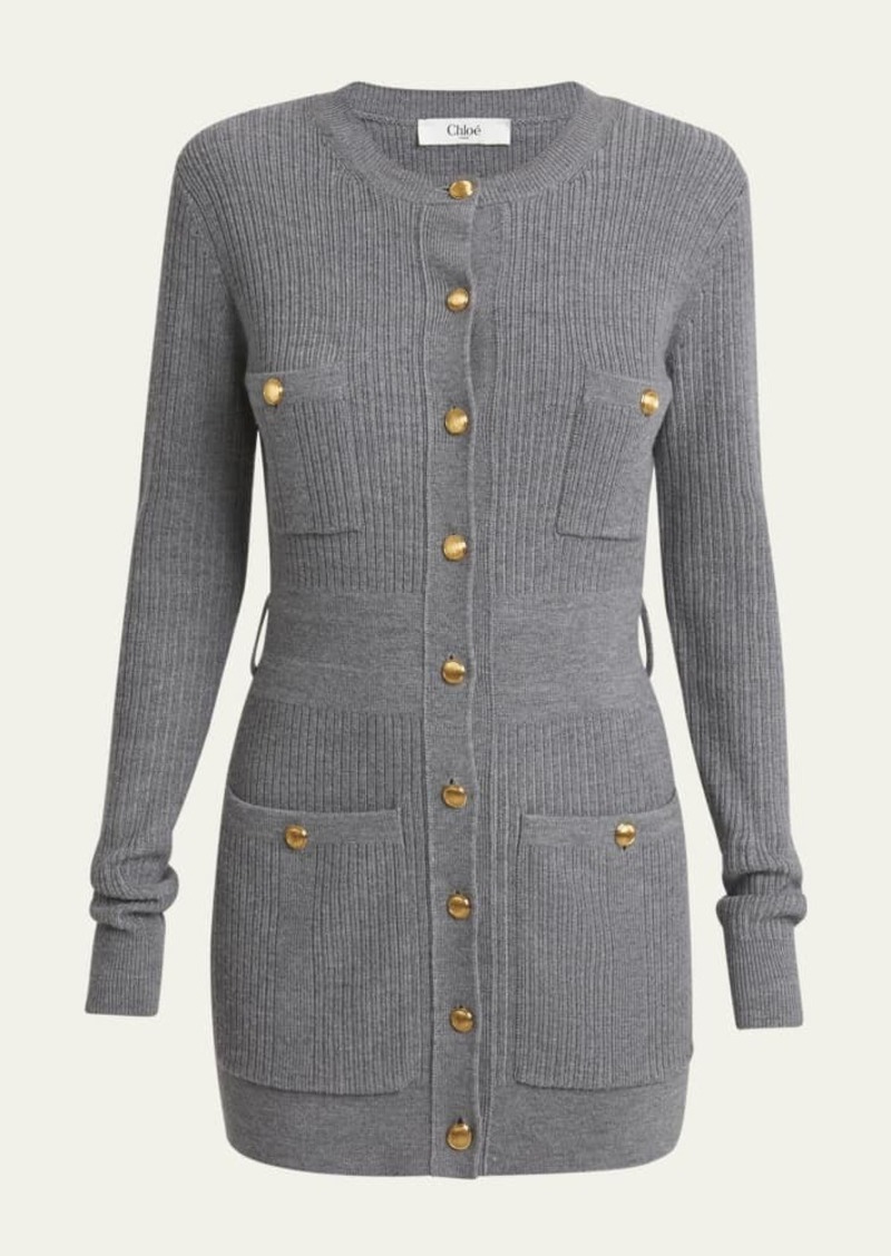 Chloé Chloe Slim Multi-Stitch Wool Belted Cardigan