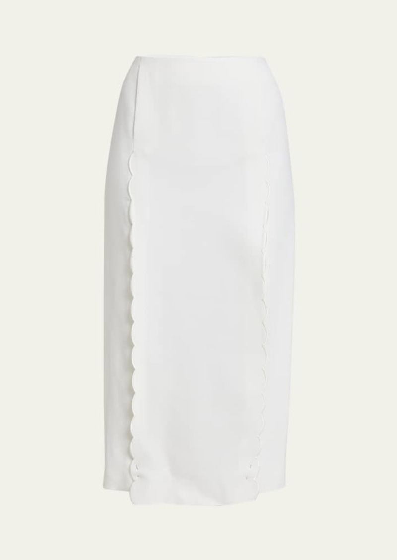 Chloé Chloe Soft Twill Midi Skirt with Scalloped Trim