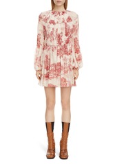 Chloé Chloe Toile Long Sleeve Smocked Silk Georgette Minidress in White - Red 1 at Nordstrom