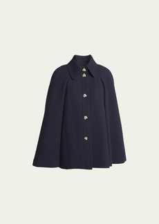 Chloé Chloe Waffle Wool Short Cape Coat with Knot Buttons