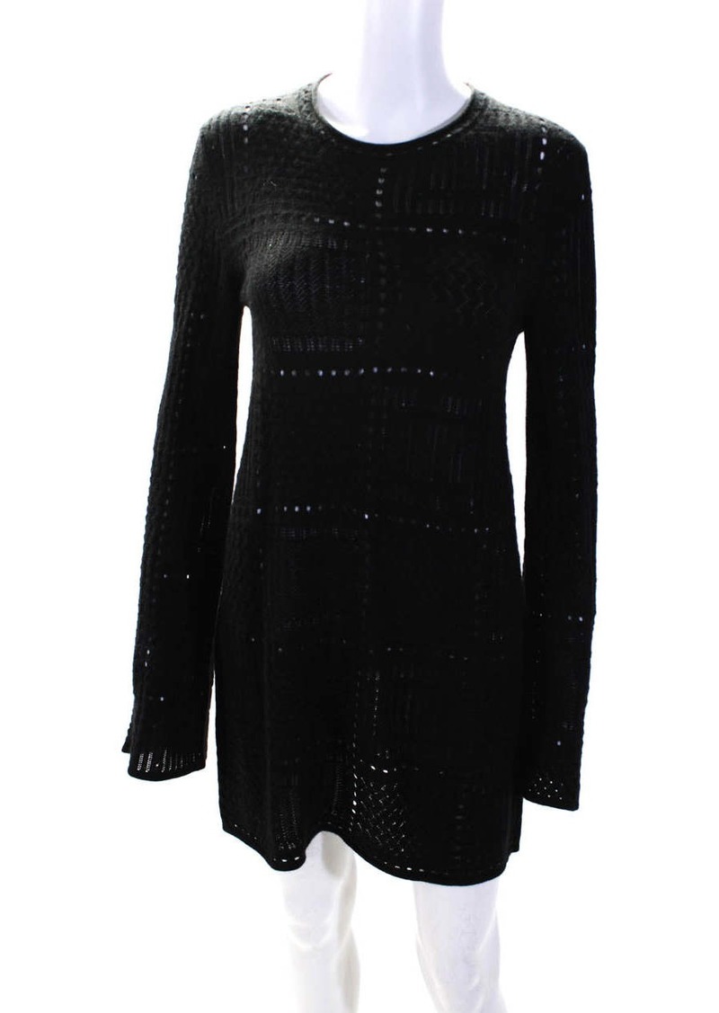 Chloé Chloe Womens Black Wool Open Knit Crew Neck Long Sleeve Sweater Dress