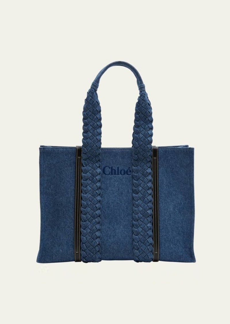 Chloé Chloe Woody Large Tote Bag in Denim with Braided Handles